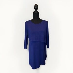 A:Glow Long Asymmetric 3/4 Sleeve Blue Maternity Shirt Size Small